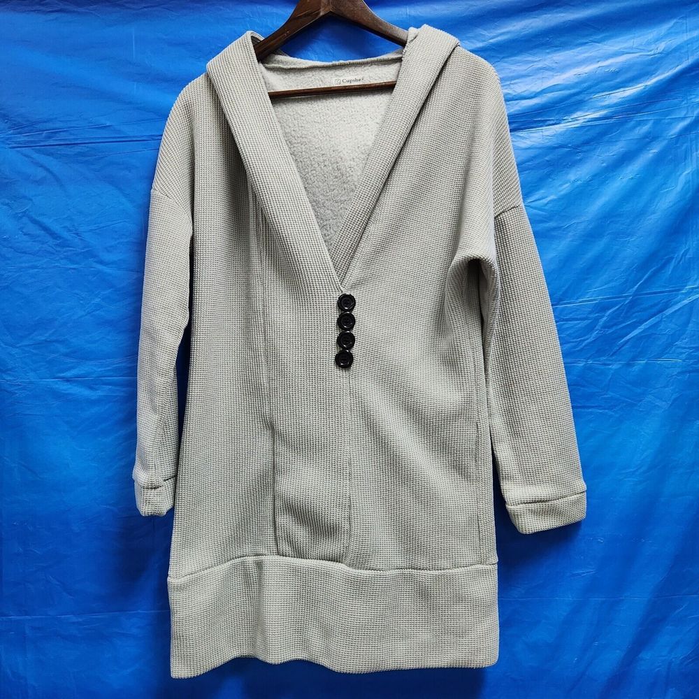 Cupshe Womens Long Sleeve Tunic Top Size XL Hooded Fleece Gray